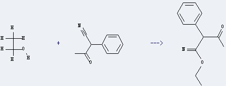 The Benzeneacetonitrile, alpha-acetyl- could react with ethanol, and obtain the 3-oxo-2-phenyl-butyrimidic acid ethyl ester